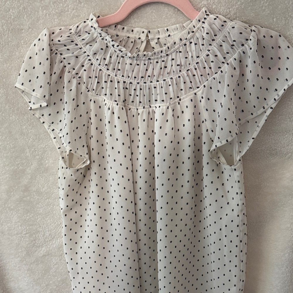 LOFT White and Black Polka Dot Blouse